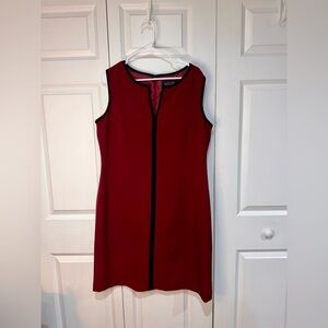 Evan Picone Burgundy Dress with Black Trim 14 (work, occasion, business)
